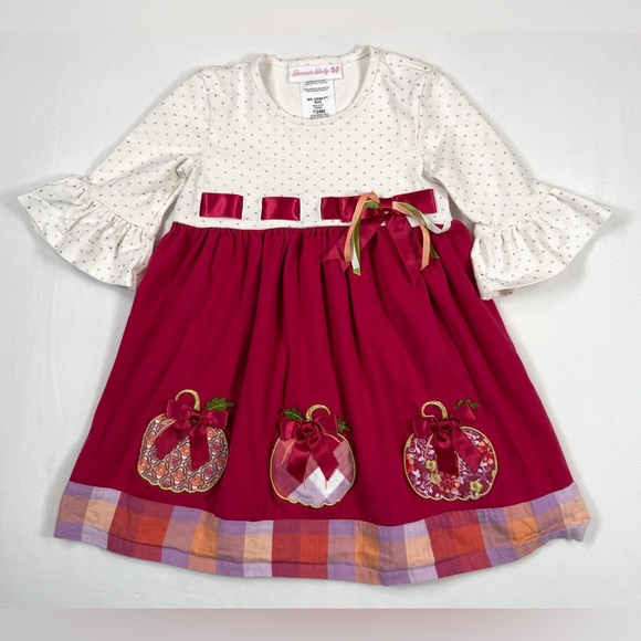 Bonnie Baby Other - BONNIE BABY Girls' Autumn Thanksgiving Pumpkin Applique Mixed Print Dress 24M